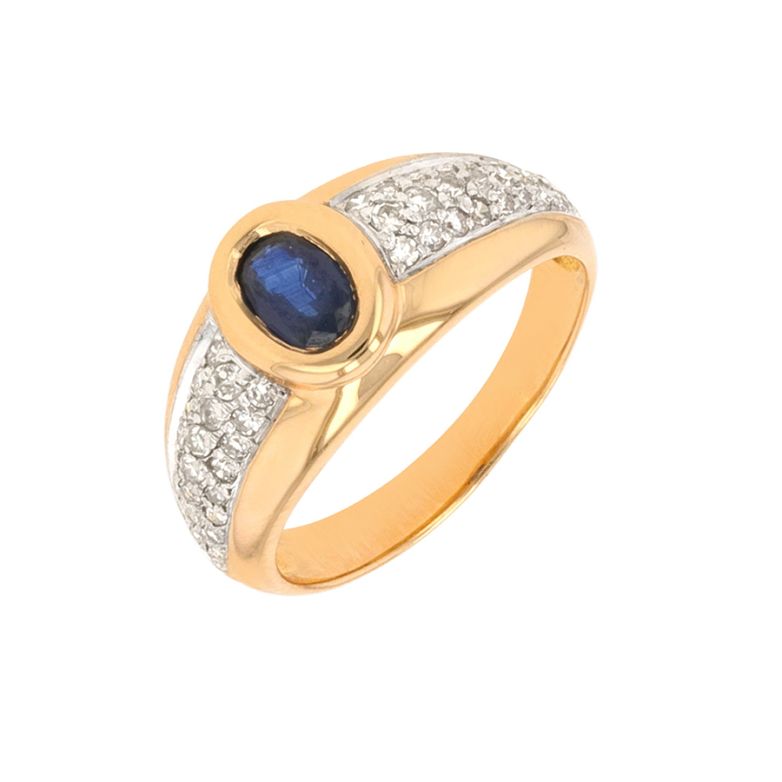 Bague vintage saphir 0.59 carat et diamants 0.48 carat or jaune 4.80g Comme neuf -  reconditionné disponible sur Gemme Les Bijoux